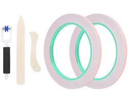 Allecto- Gesteunde Koperen Folietape - Glasreparatie - 2 Rollen - 5 Mm X 50 M - Gebrandschilderd - Elektrische Reparatie - Transparent - Geschikt voor Diverse Toepassingen - Gebrandschilderd Glas