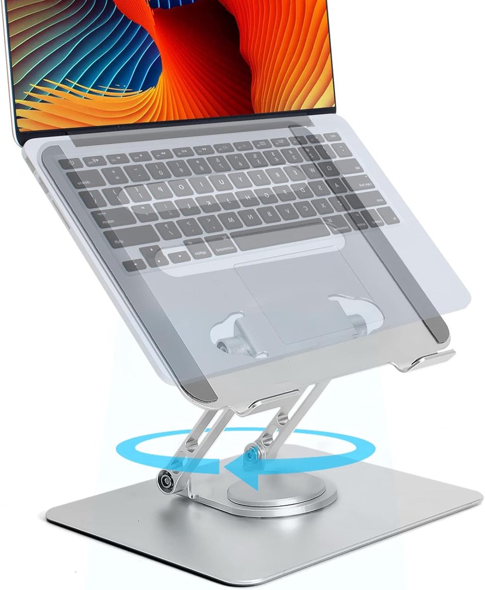 Famanu - Draaibare 360° opvouwbare laptopstandaard voor bureau - draagbare in hoogte verstelbare aluminium koellaptop riser compatibel met tablet Air laptop laptop laptop en meer 10 tot 17 inch notebook