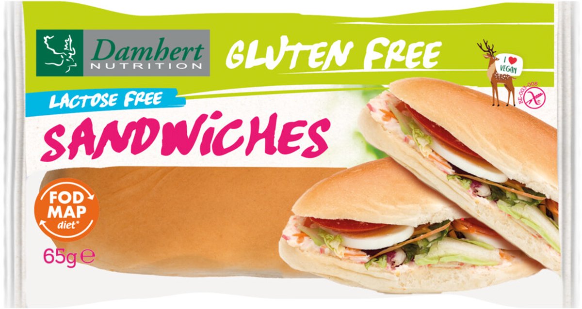 Damhert - Sandwiches Glutenvrij - 10 x 65 gr - Voordeelverpakking