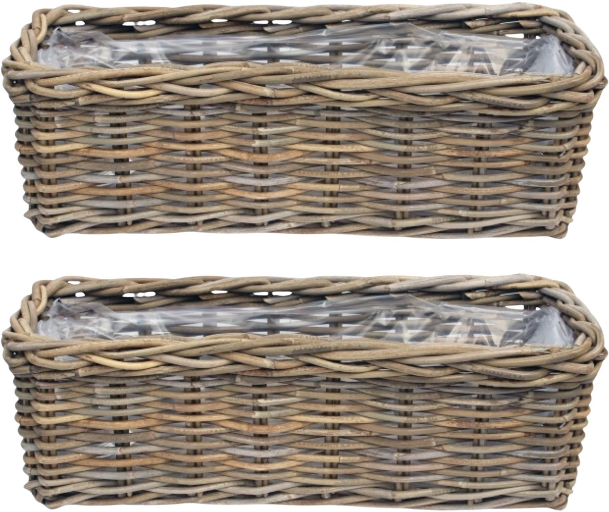 Van der Leeden Opbergmand Klassiek - 2x - bruin - rechthoek - 60 x 23 x 20 cm - rotan - gevlochten riet - mand - opbergen