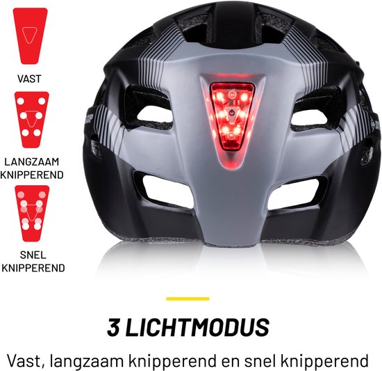 Casque de vélo Dunlop - Réglable de 58 à 61 CM - Taille L - avec LED- Siècle des Lumières - Mode 3 lumières - Zwart