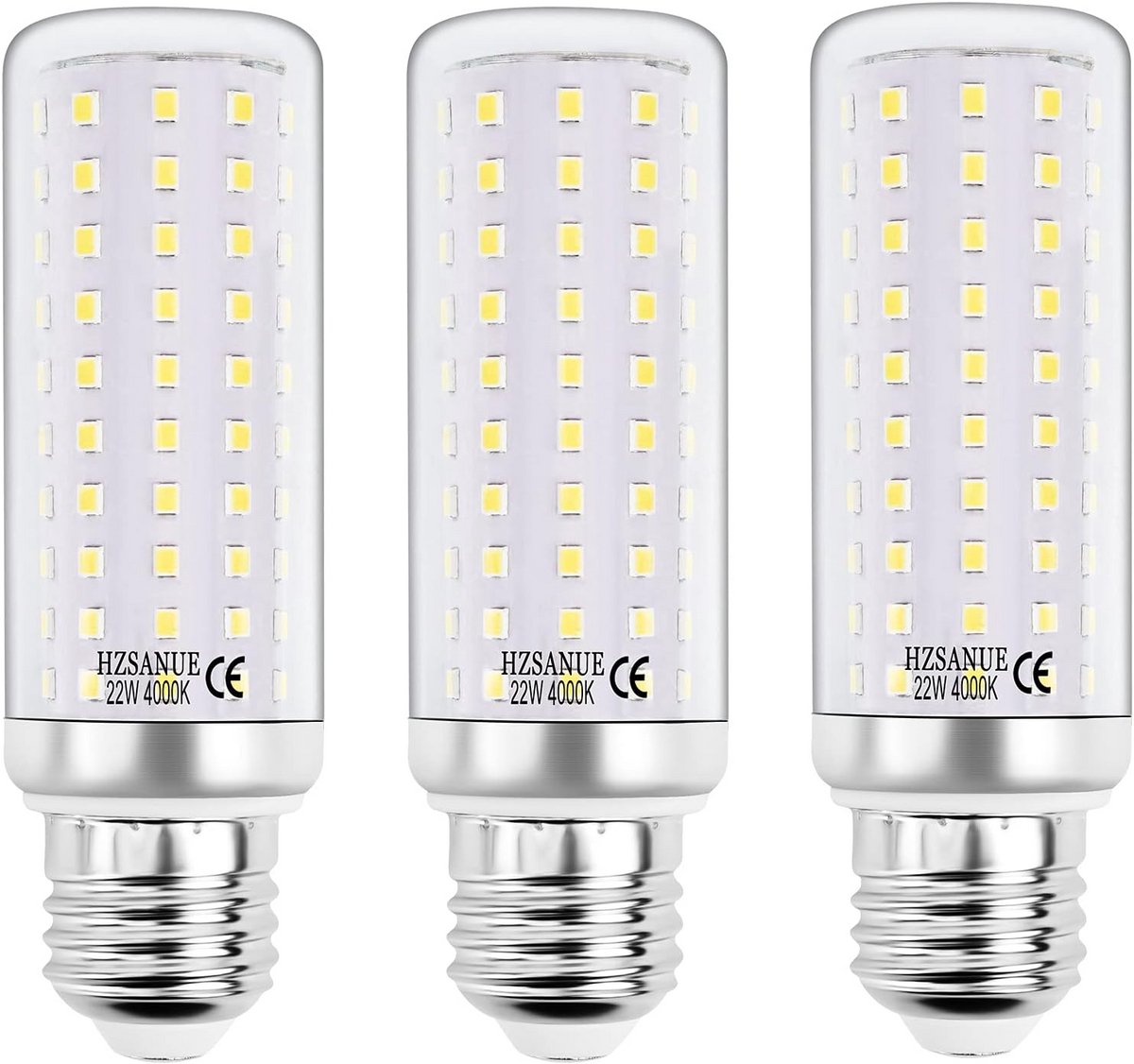 Set van 3 LED Maïslampen 22W E27 4000K Neutraal Wit 2500 Lumen Gloeilamp Vervanger