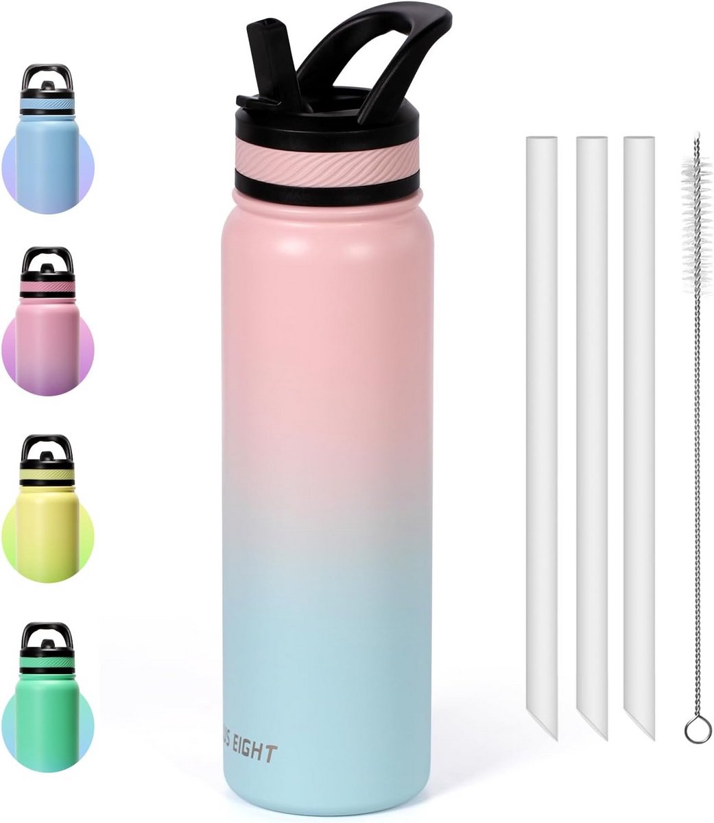 Geïsoleerde Sportwaterfles 1000 ml met Rietje - Roestvrijstalen Waterfles voor Sport en Kantoor - BPA-vrij, Houdt Koud tot 24 Uur, Warm tot 12 Uur