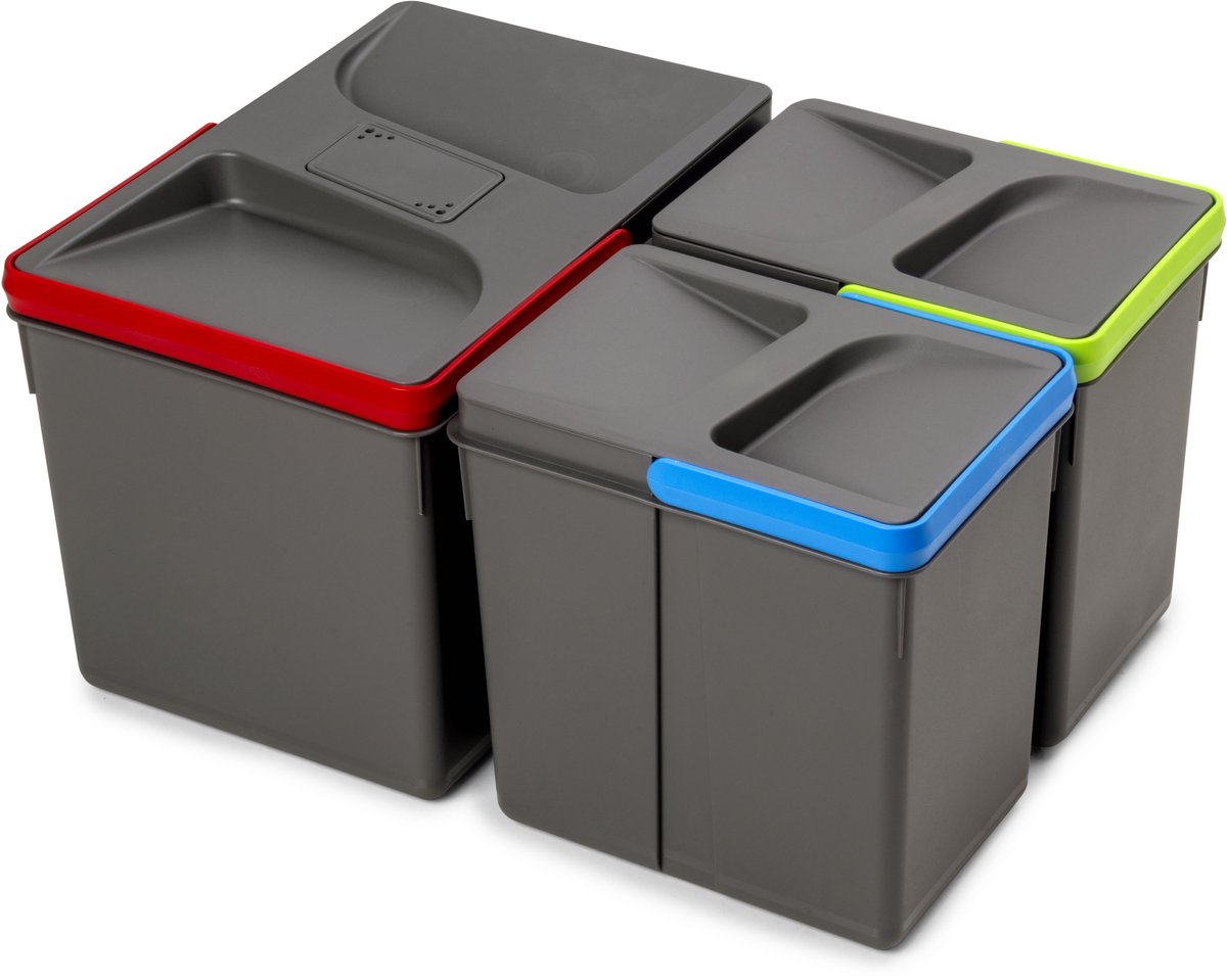 Emuca Recyclingcontainer voor keukenlade Recycle met geurdicht deksel, Hoogte 216mm, 1x12liter, 2x6l