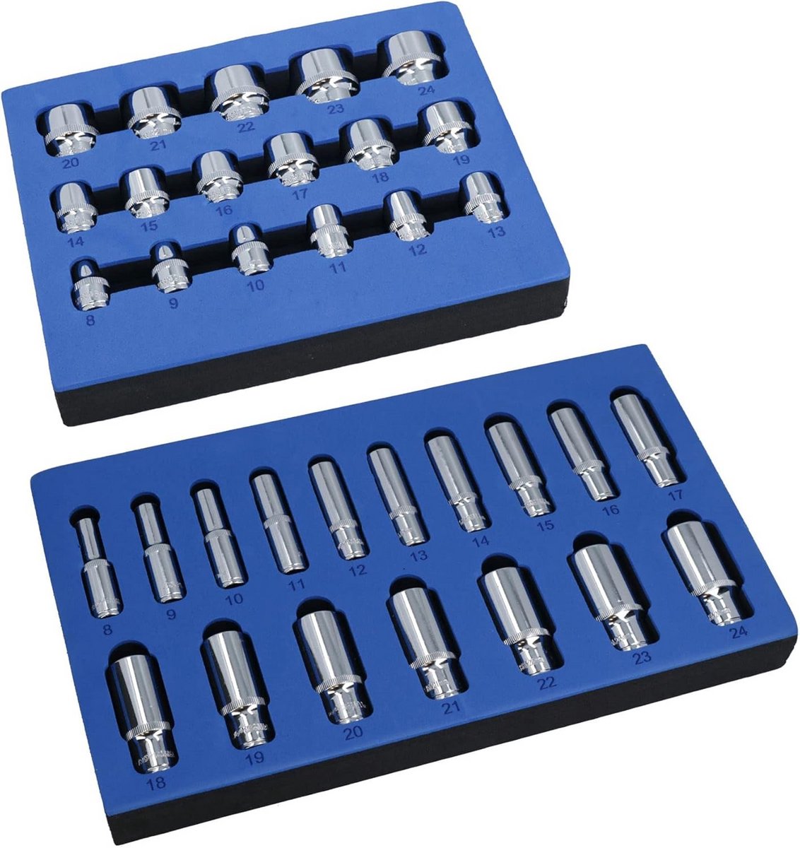 3/8" Dopsleutel Set Metrisch Ondiep & Diep Bi-Hex 12-kant 8mm tot 24mm (34-delig)