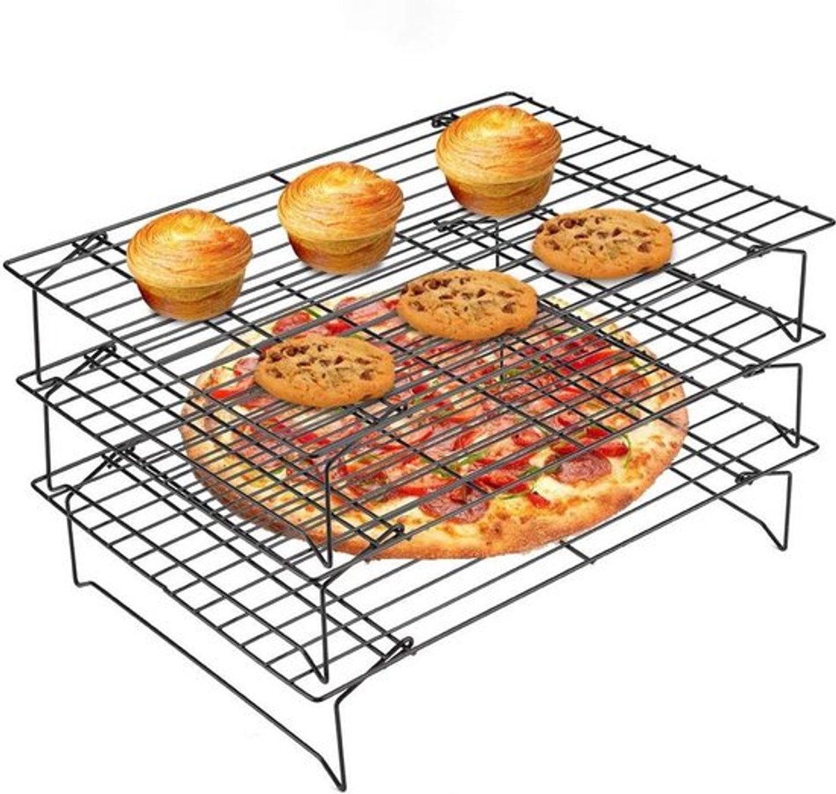 Roestvrijstalen Grillpan - 3-Laags Antiaanbaklaag - Geschikt voor Inductie en Oven - Zwart - Gezond Grillen met Minder Olie - Duurzame Grillplaat - Braadpan