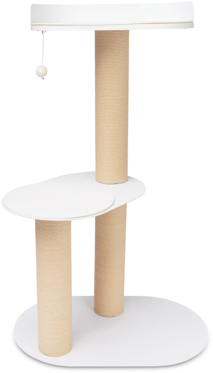 OASIS 110 - Design stalen krabpaal - Twee verhoogde rustplekken met vilten kussen - Krabstam van papiertouw - Zwart en Wit