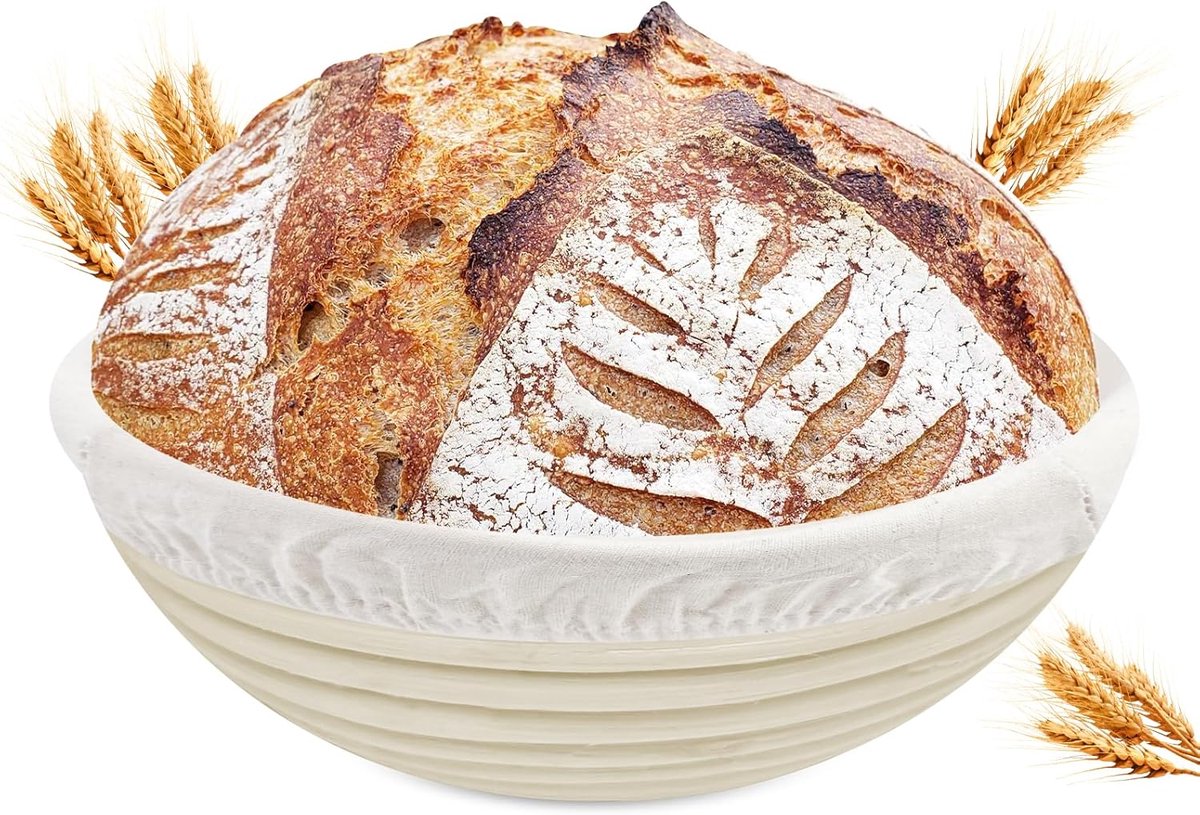 Ronde Fermentatiemand van Natuurlijke Rotan met Linnen Stof - Ideaal voor Brood Bakken Thuis