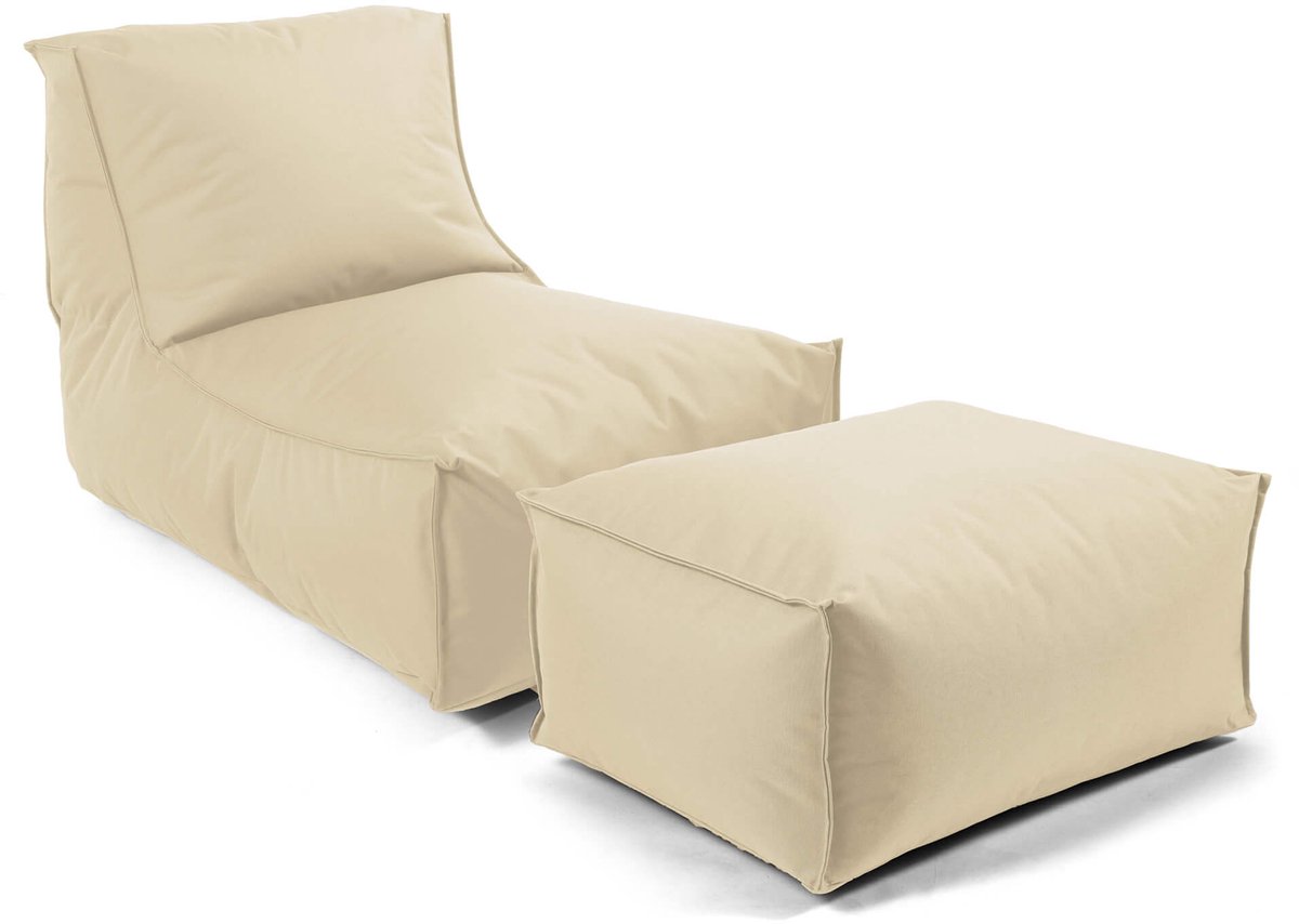 mokebo Zitzak met hocker voor kinderen & volwassenen 'Der Sundowner', Bean Bag met vulling of vloerkussen voor indoor & outdoor, relaxliege in Beige