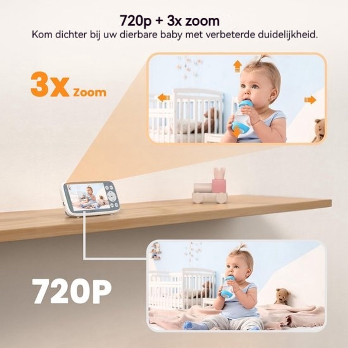BOIFUN VB616 Babyfoon - Babyfoon met 2 Camera - Groot 4 Inch HD Baby Monitor - Video & Audio - met Slimme Functies - Baby Camera – foto 8