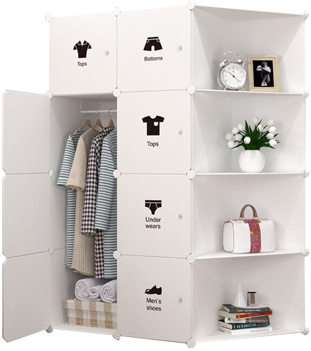 Modulaire Kinderkast - Kledingkast Organizer - DIY Opbergsysteem met Cubes - Slaapkamer & Gang - Blauw - 111x47x147CM