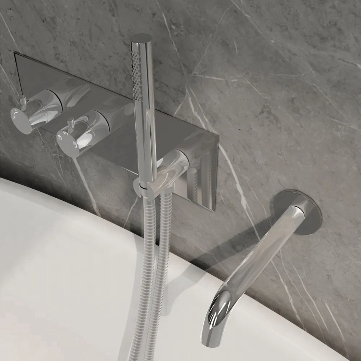 H&F Inbouw Badkraan met Handdouche – Chroom – Complete Inbouw Badkraan Set – Badmengkraan Wandmontage