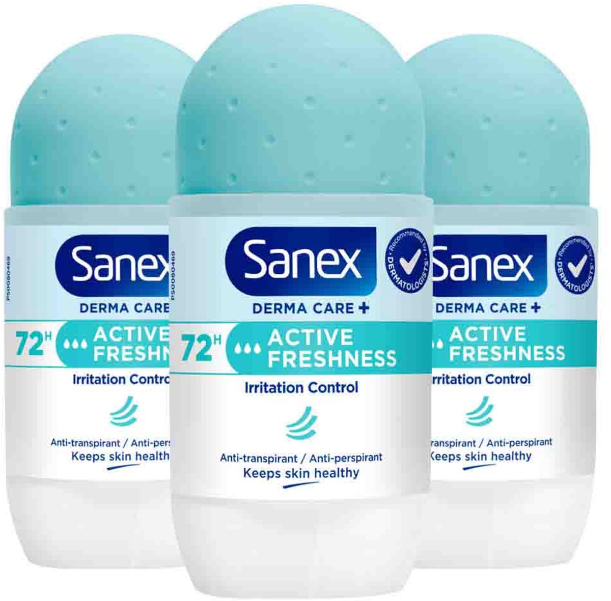 Sanex - Deodorant Roller Dermo Active Freshness 72H - 3 x 53 ml - Voordeelverpakking