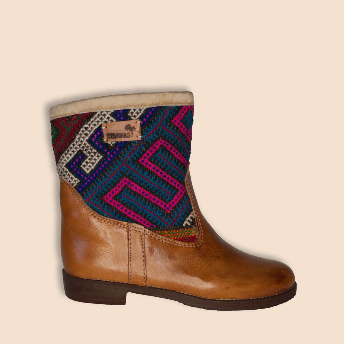 Kelim Boots | Cognacbruin Leer | Vintage Kelim | Maat 41 | Nuria | Bravas Boutique