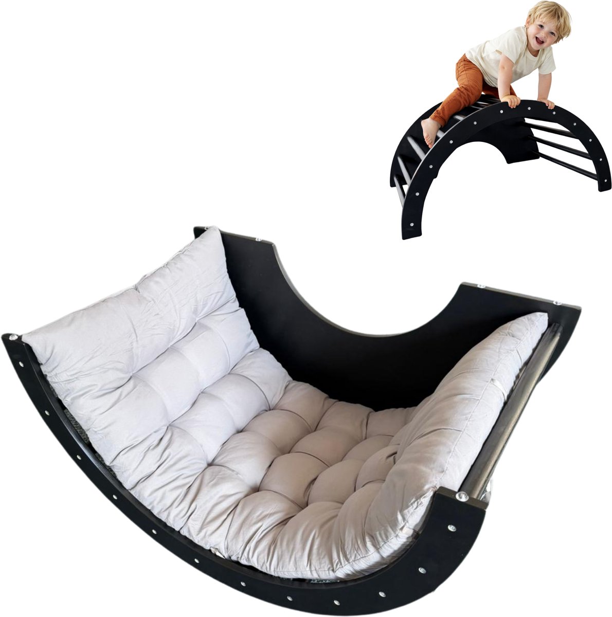Dastium Kids - Klimboog Met Kussen - Multifunctionele Klimboog - Klimrek - Speelboog - Tekentafel - Speeltafel - Speeltoestel - Zwart