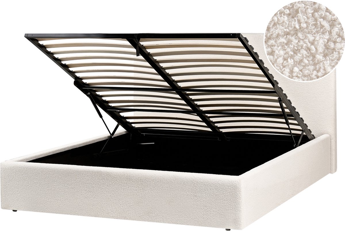 BELIANI BRENON - Bed met opbergruimte - Gebroken wit - 140 x 200 cm - Bouclé