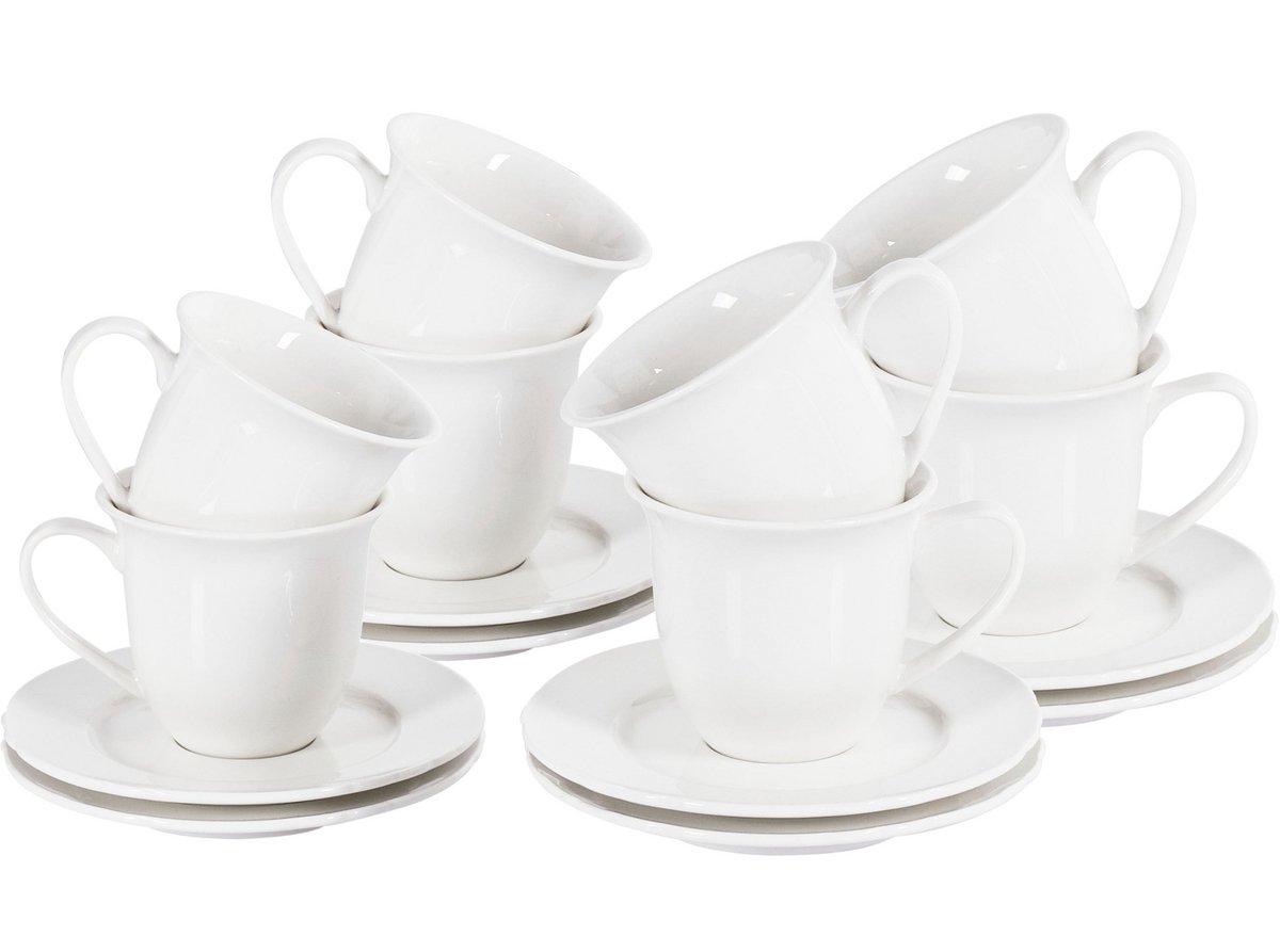 BELIANI ELDERBERRY - Kop en schotel set van 8 - Wit - Porselein