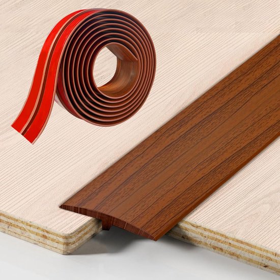 Ynkkvre - Overgangsprofiel 5x300 cm - Zelfklevend T-Profiel - PVC Drempelstrip - Voor Parket en Laminaat - Houtbruin