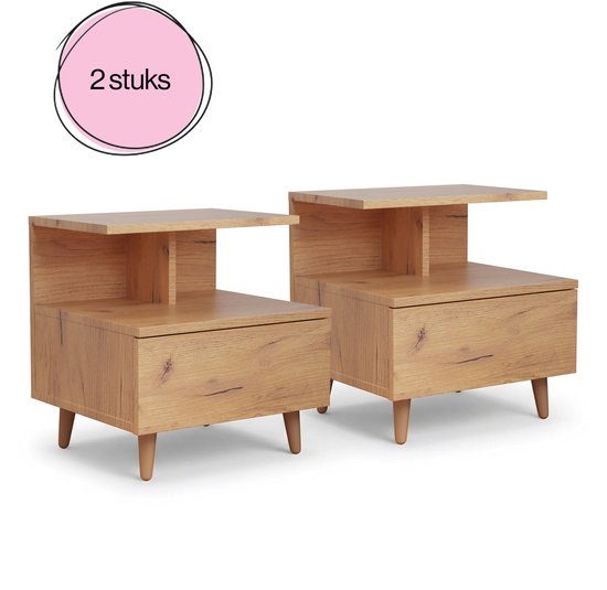 VDD - Nachtkastje (Sets van 2) - Design nachtkastjes - Nachtkastje staand - Bijzettafel - Tafeltje - Hout