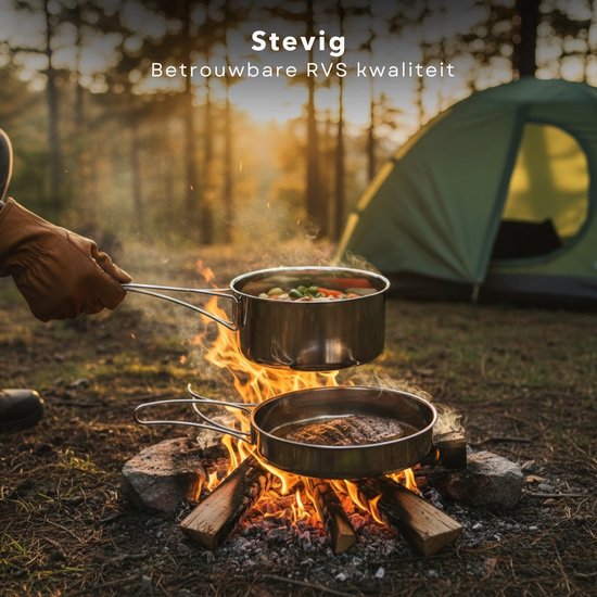 Cheqo® Camping Pannenset - Camping Pannen - Pannenset Camping - Kampeer Pannenset - Kampeer Pannen - Camping Kookset - Kookset Camping - Camping Kookgerei - Camping Kookgerei Set - Camping Pan Set - Camping Steelpan van Cheqo — afbeelding 3
