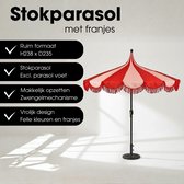 Mica Decorations Kim Gestreepte Parasol met Draagtas - Stokparasol 238 x Ø235 cm - Tuin of Balkonparasol - Polyester, Staal - Rood