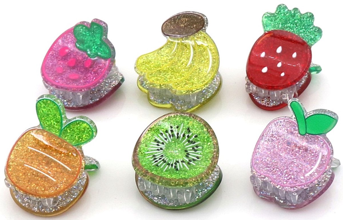 Haarclips - glitter fruit - 2,5 cm - 6 stuks
