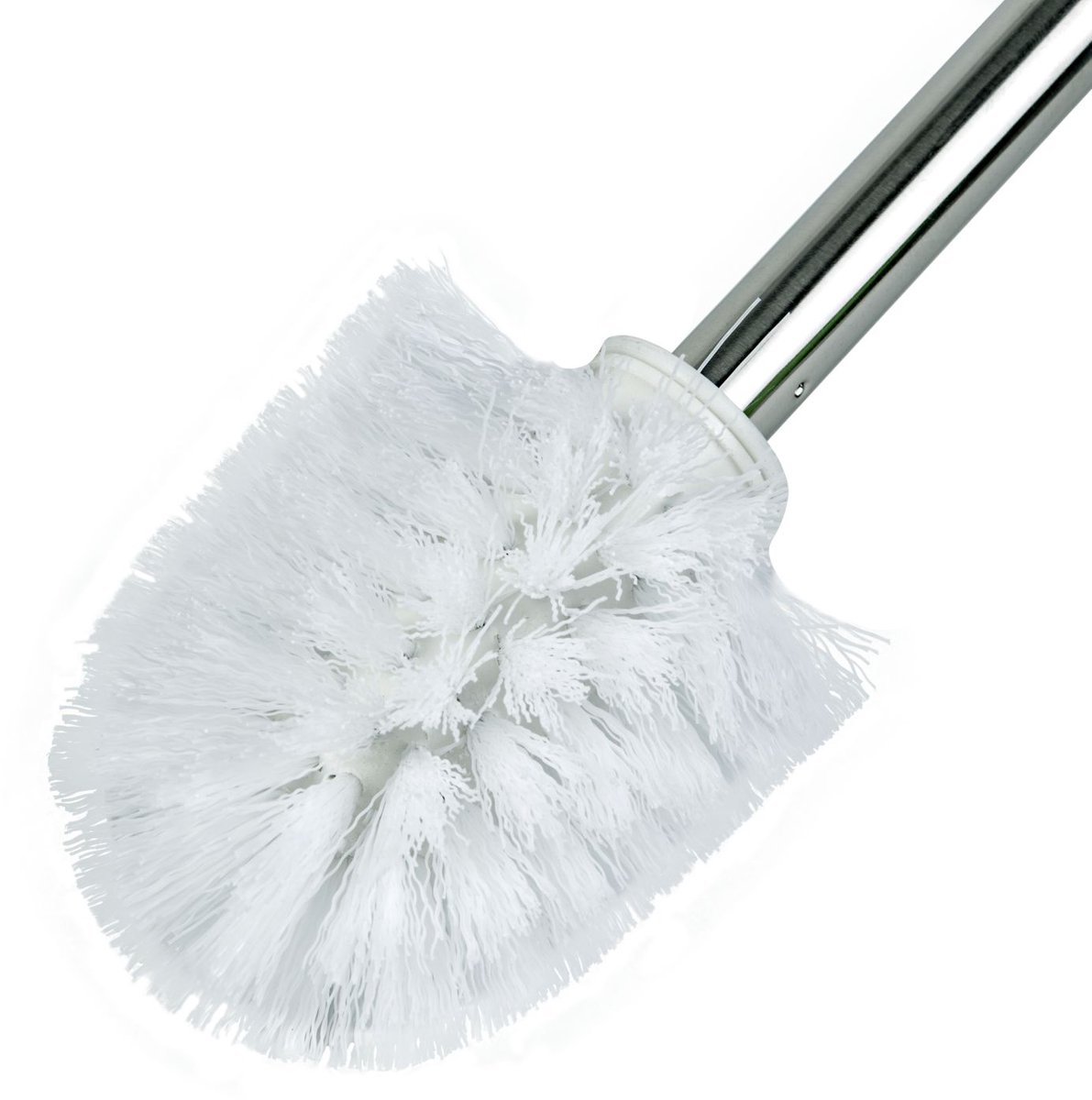 Toiletborstel – WC Borstel Wit met Zilveren Handvat – Ø7,5 x 27 cm – Kunststof & Metaal [BW3032]