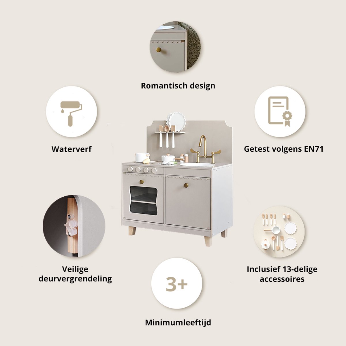 Petite Amélie Speelkeuken Sorbier - Kinderkeuken incl. 13-delige keukenset - H 82 cm — afbeelding 8
