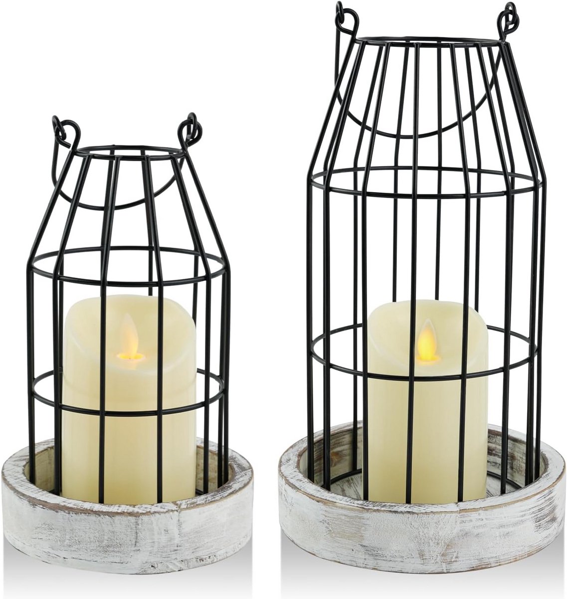 Set van 2 Rustieke Boerderij Lantaarns met LED Kaarsen - Decoratieve Metalen Cloches voor Binnen en Buiten