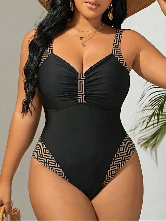 Maillot de bain - Maillot de Mode maillots de bains femme Grandes tailles VC670 - Motif à rayures colorées marine - Taille 48