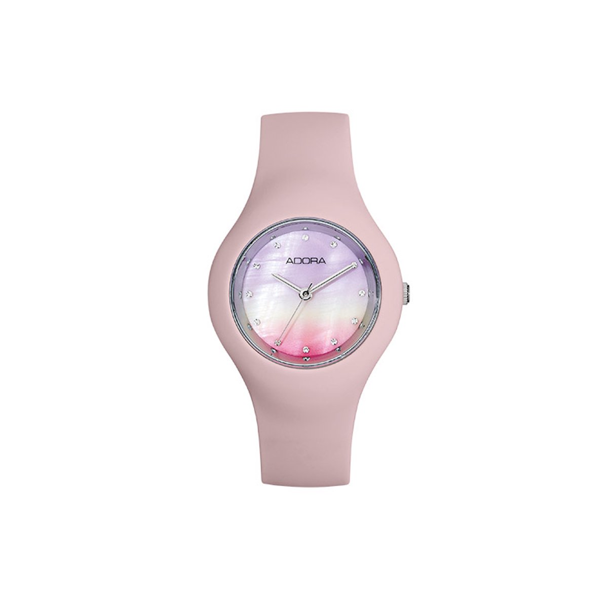 Adora Trends Dames Horloge - Siliconen Band - Roze met Sunset Ombre Wijzerplaat - Kristallen - Ø 34 mm - 3 ATM