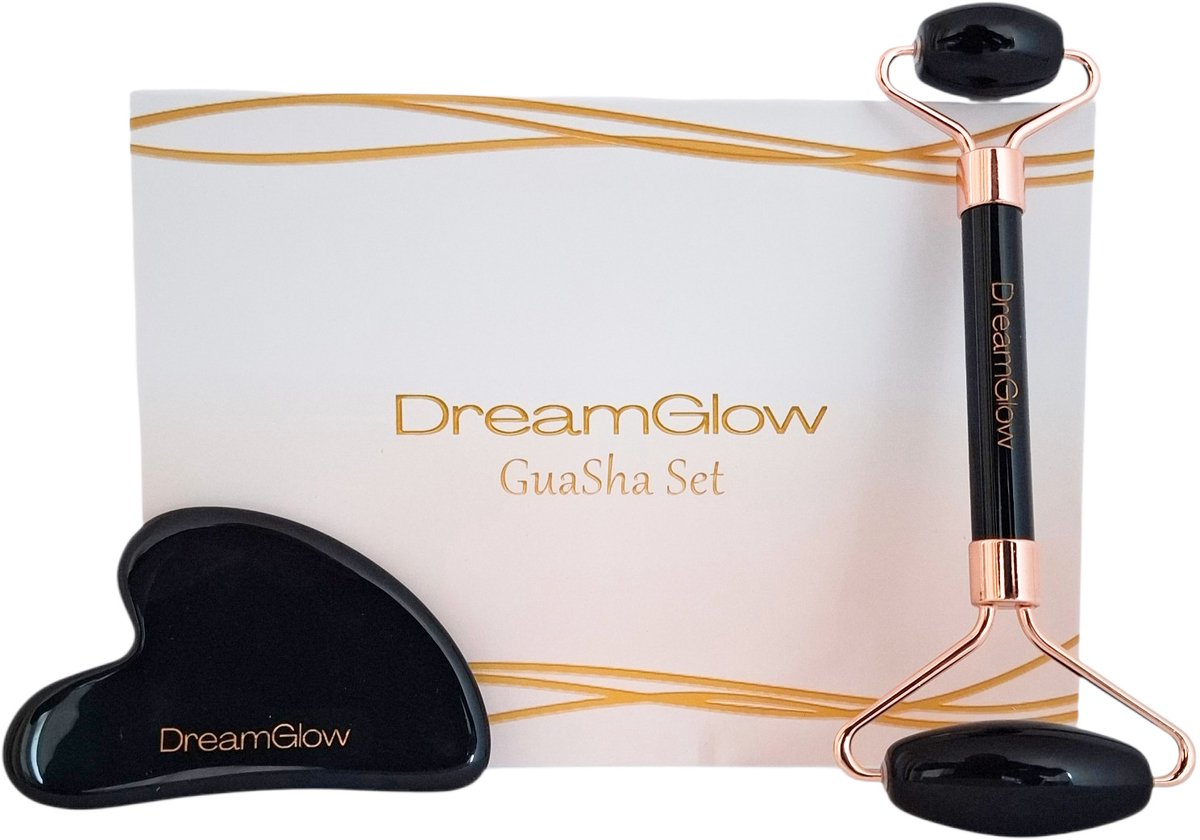 DreamGlow Gezichtsroller & Gua Sha Set – Obsidiaan