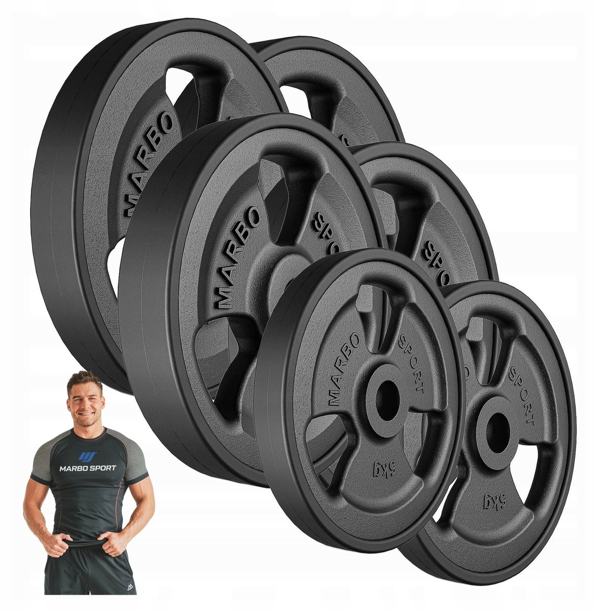 Marbo Sport - Halterschijven set - Weight Plates - Gecoat - 60 kg - Gietijzer - Voor halterstang en krachttraining - Zwart