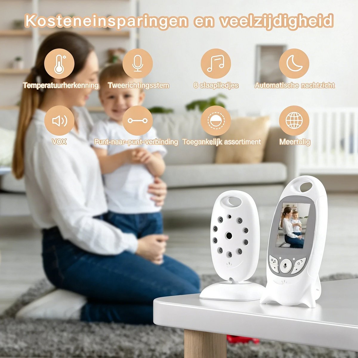 BOIFUN Babyfoon - Babyfoon met Camera - Baby Monitor - Baby Camera - Video & Audio - Nachtvisie - Wit - Inclusief Flexibele Houders – foto 3