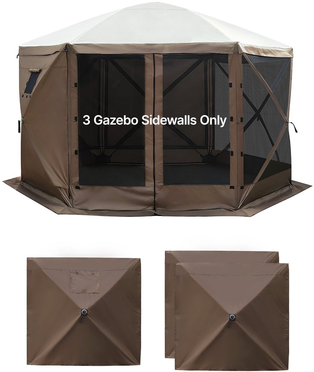 Zijwanden voor paviljoen en partytent - Set van 3 zijpanelen 173 x 148 cm - Waterdicht - Zonwerende PU-coating - Met raam - Voor opvouwbaar paviljoen - Bruin