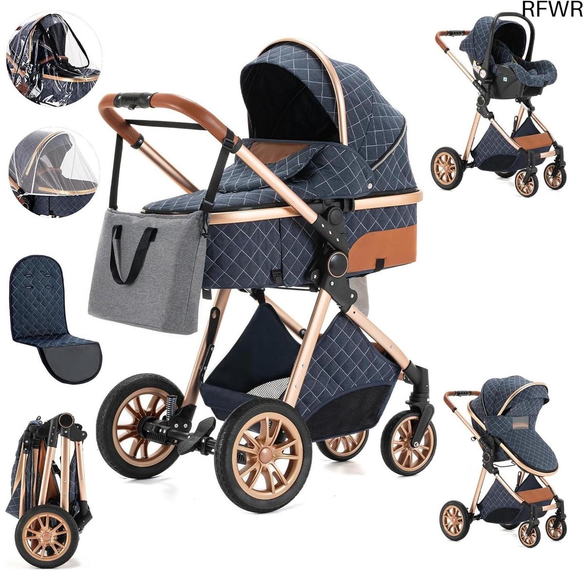 3-in-1 Kinderwagen met Autostoel - Inklapbare en Compacte Draagbare Kinderwagen voor Baby's