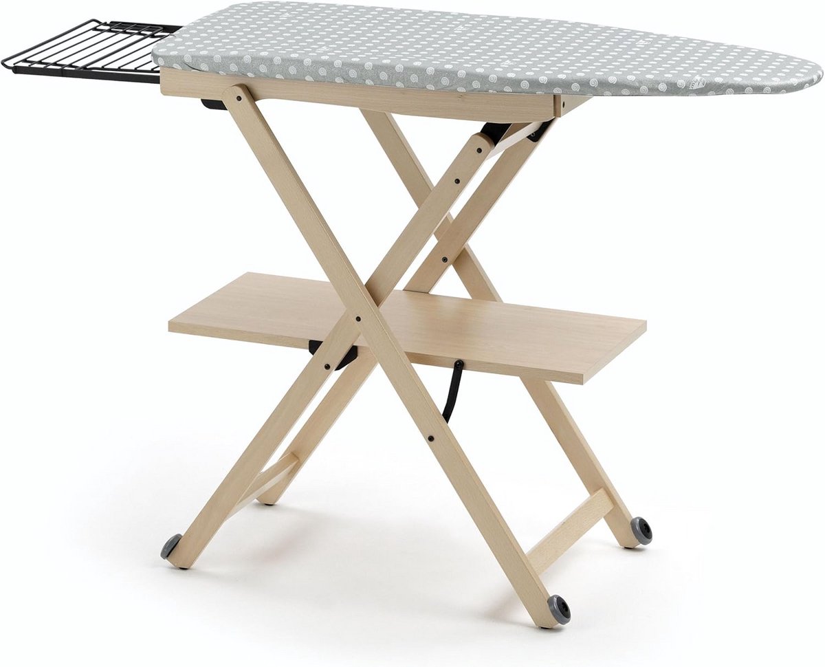 Verstelbare en opvouwbare strijkplank van massief beukenhout 135 x 88 x 45 cm