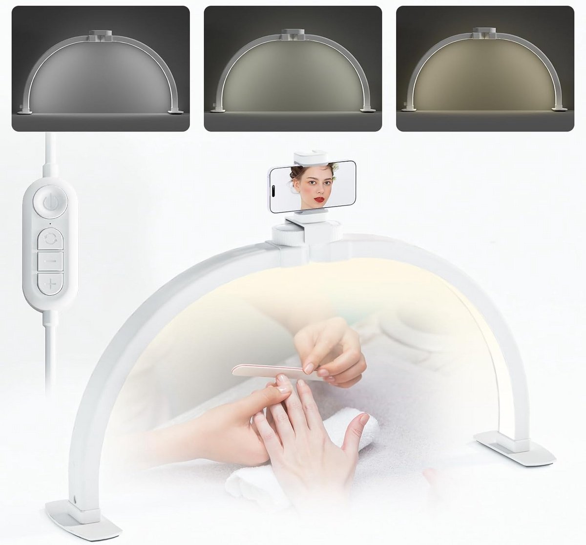 Halve Maan Nagellamp met Telefoonhouder - 29 Inch, 42W en Instelbare Helderheid voor Schoonheidsspecialisten