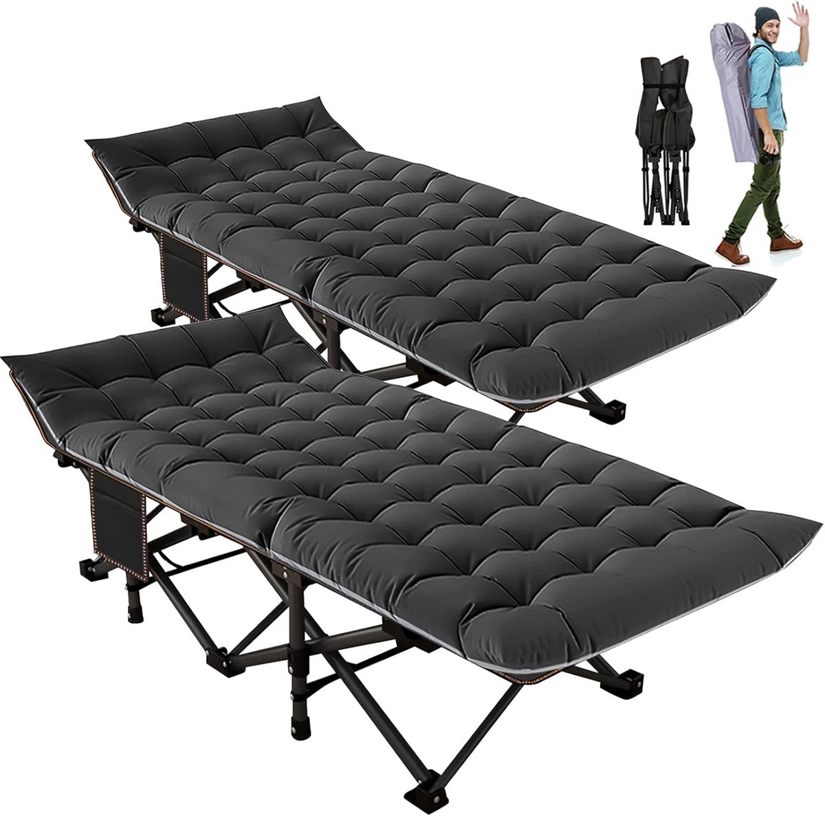 2 Stuks Opvouwbare Campingbedden voor Volwassenen - Zwaar & Draagbaar
