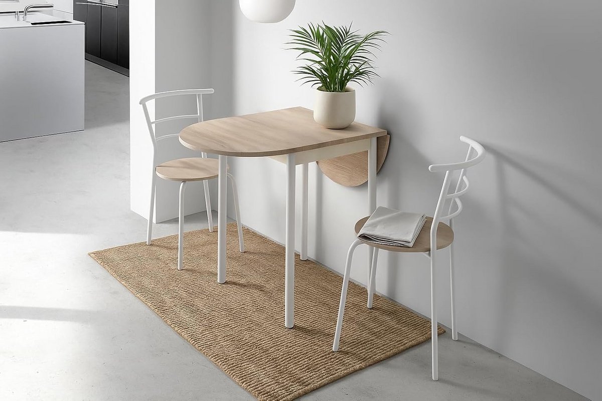 Uittrekbare Halfronde Keukentafel Set met 2 Stoelen Eiken en Wit Design