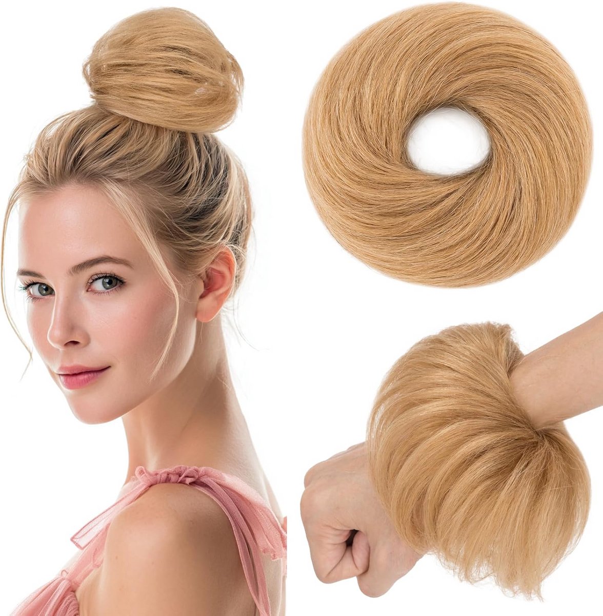Haarstuk Bun Recht Echte Haren Elastische Donut Extensions Lichtbruin
