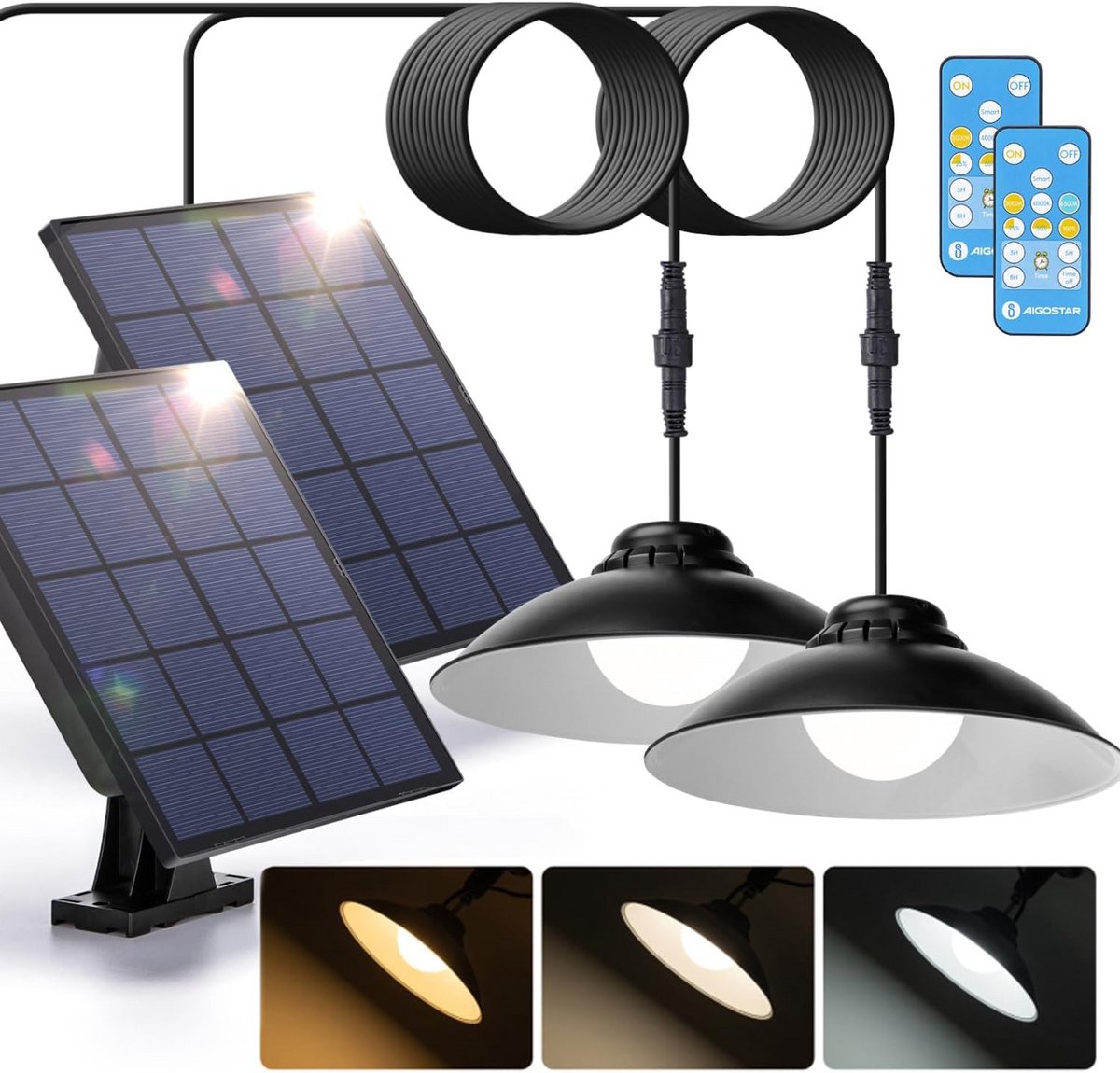 Set van 2 Krachtige 50W Buiten Zonnecellampen met Afstandsbediening en Instelbare Kleurtemperatuur IP65