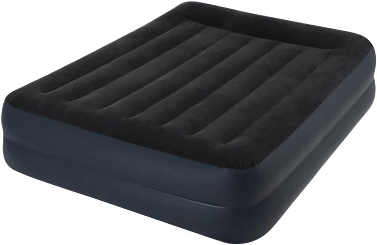 Volledige maat opblaasbed met kussenrust en Fiber-Tech BIP-technologie blauw
