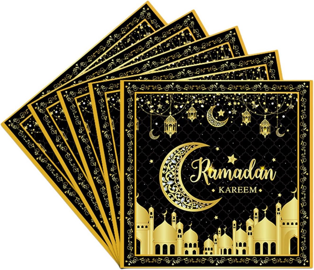 Feestelijke Eid Servies Decoraties Zwart Goud Servetten Set
