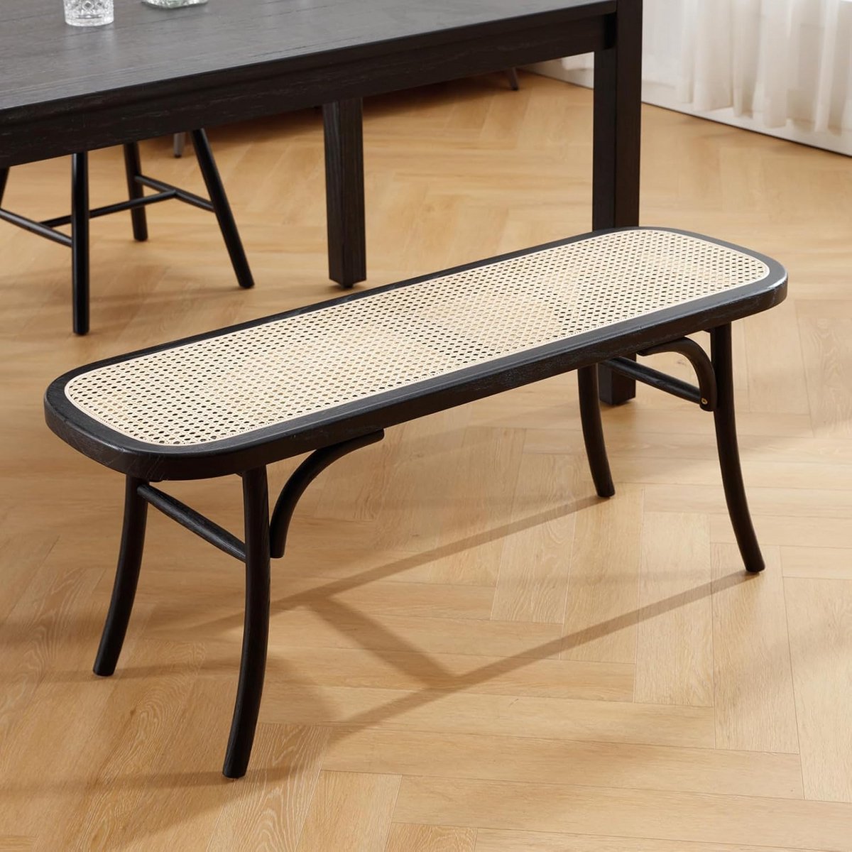 Rotan Ottomaanse Bank met Houten Frame voor Entree of Eetkamer