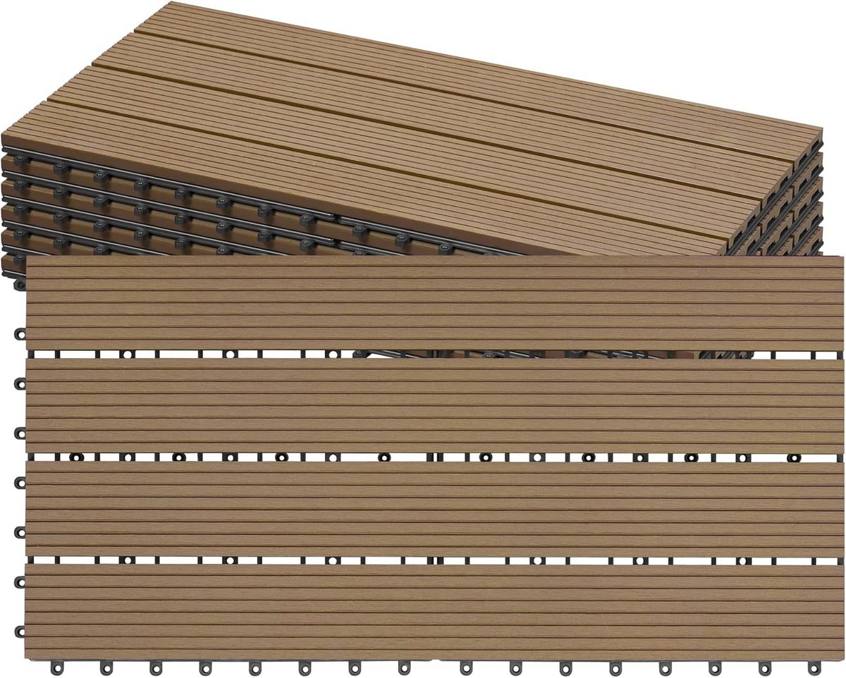 WPC Terrastegels Kliksysteem - Antislip Buiten vloertegels voor Balkon en Tuin (Set van 6 / 1 m²)