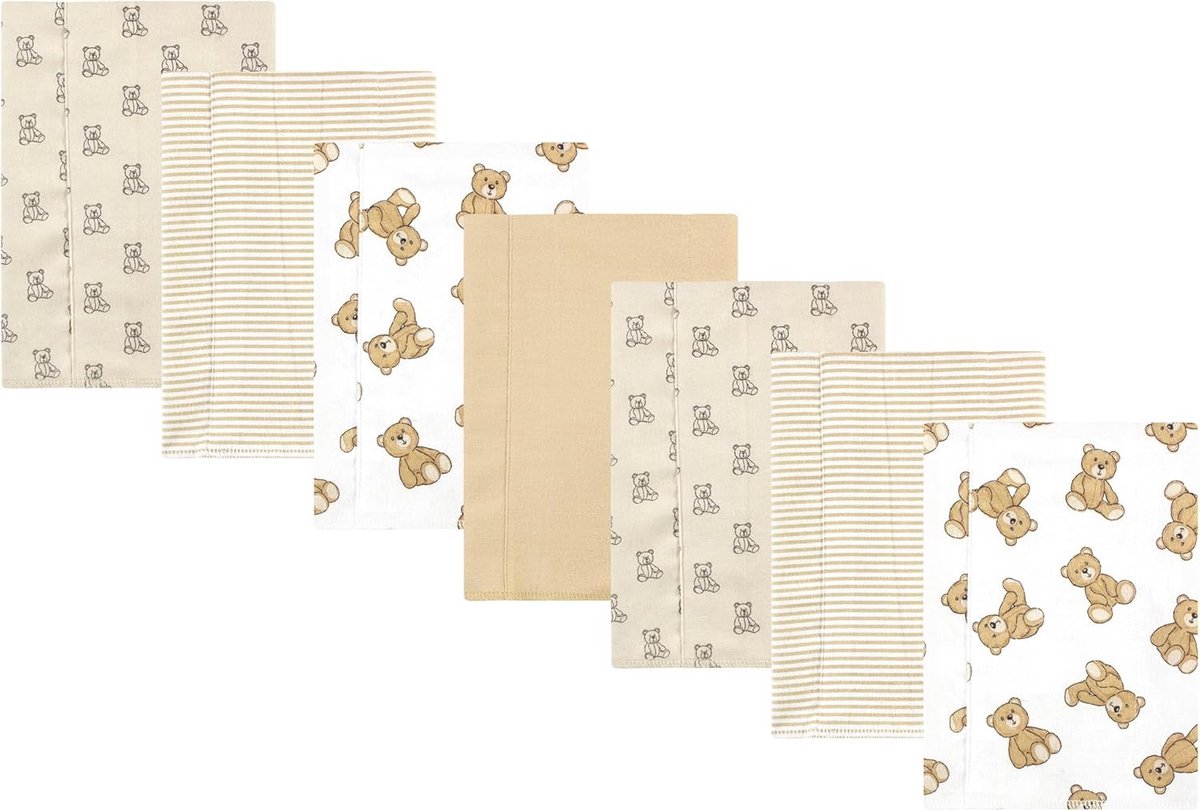 Zachte Katoenen Flanellen Spuugdoeken voor Baby's - 7 Stuks met Teddybeerprint