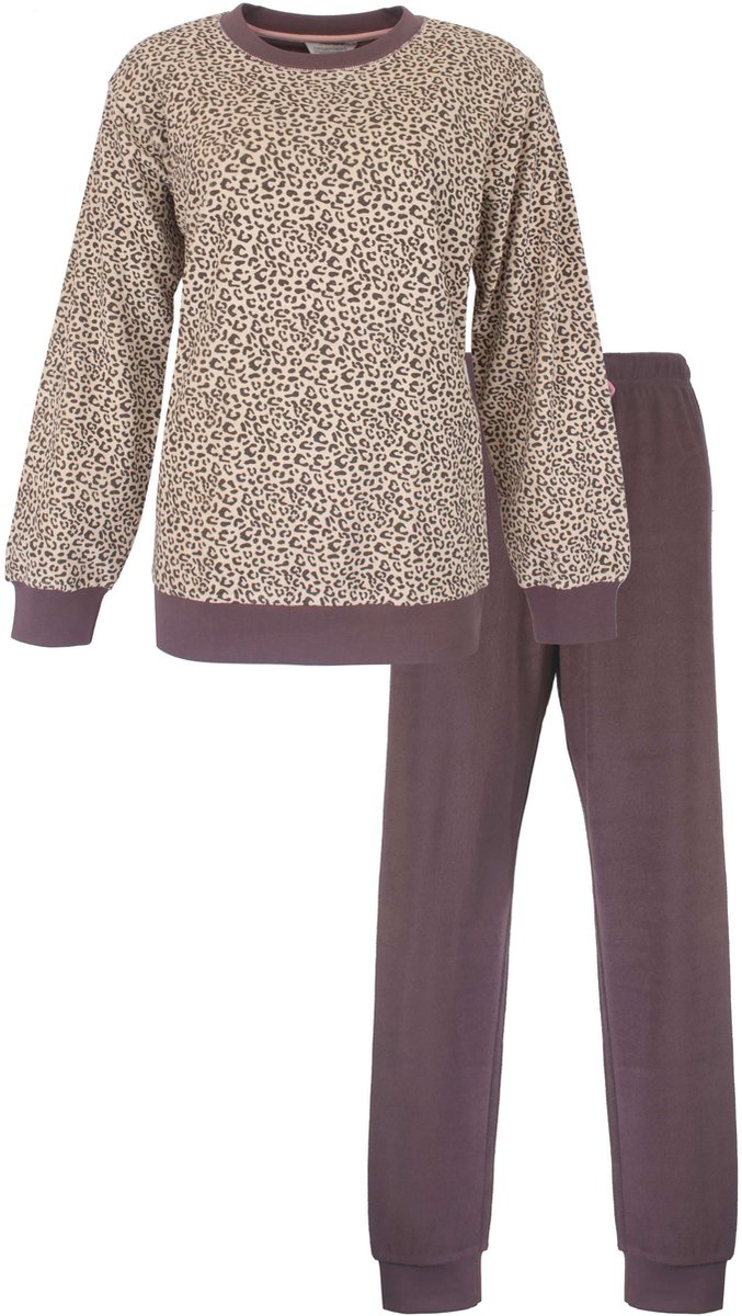 Tenderness Dames Pyjama - Badstof - Lange Mouwen - Bruin - Maat 3XL