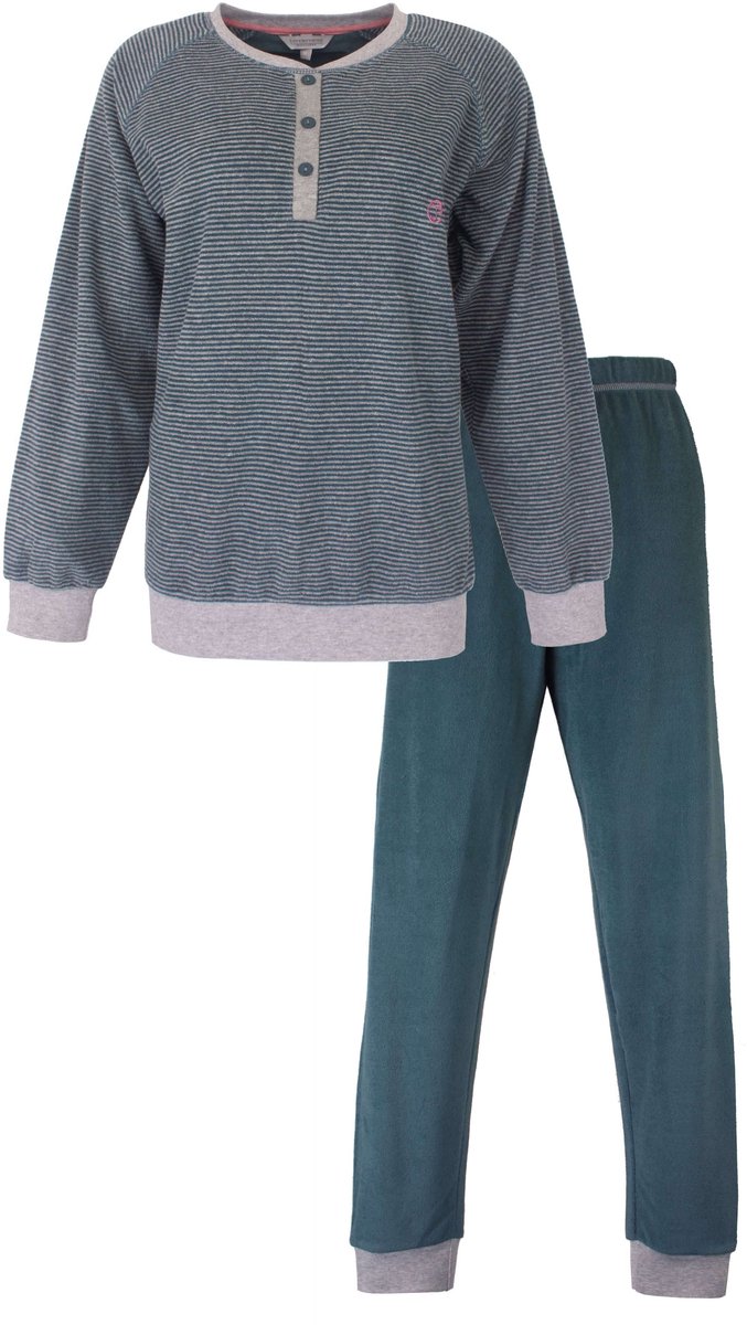 Tenderness Dames Pyjama - Badstof - Lange Mouwen - Petrol Groen