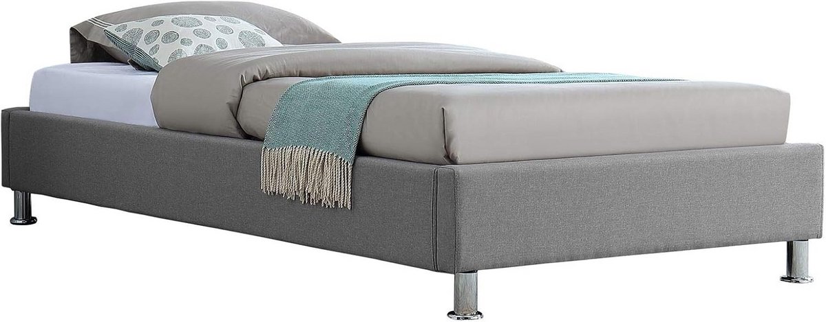 Eenpersoons Futonbed met Lattenbodem 90x200 cm Grijs Gestoffeerd